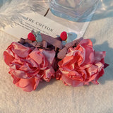 Fabric Bow Flower Earrings, Long Earrings