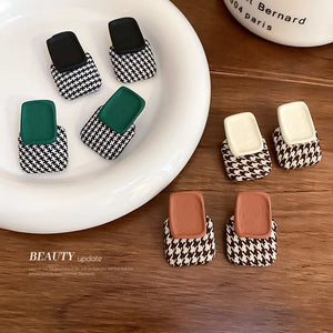 Houndstooth Square Earrings Silver Needle Retro Earrings