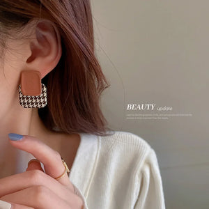 Houndstooth Square Earrings Silver Needle Retro Earrings