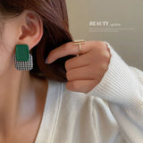 Houndstooth Square Earrings Silver Needle Retro Earrings