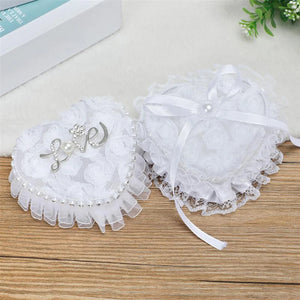 Heart Shape Fabric Ring Box Replacement Rhinestone Lace Wedding Jewelry Holder