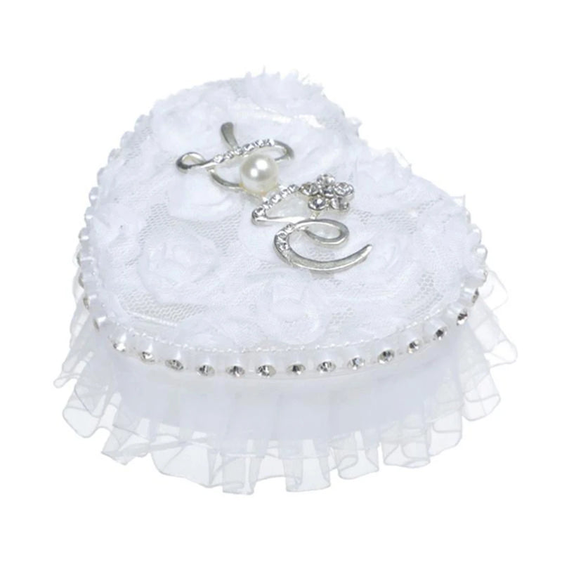 Heart Shape Fabric Ring Box Replacement Rhinestone Lace Wedding Jewelry Holder