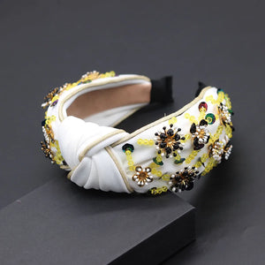 Bohemian Fabric Crystal Metal Flower Headband Street Style Catwalk 711