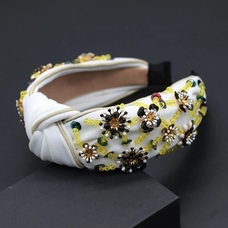 Bohemian Fabric Crystal Metal Flower Headband Street Style Catwalk 711