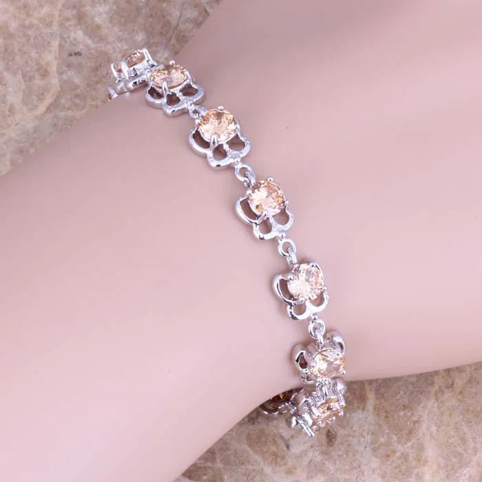 Champagne Morganite Silver Plated Chain Bracelet 7-8 inch