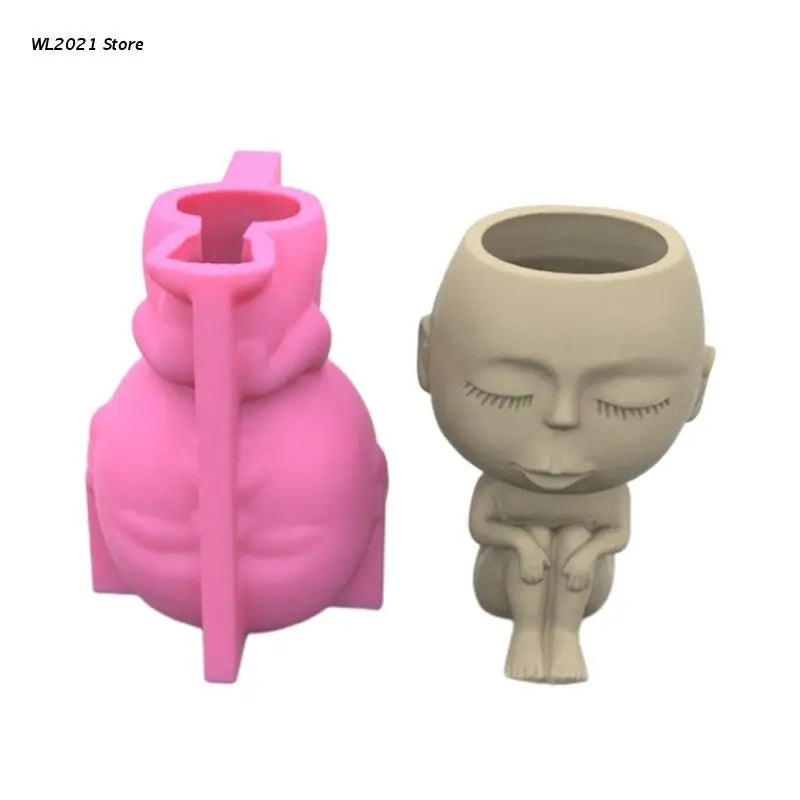 Face Flower Pot Silicone Mold Succulent Planter Concrete Pen Holder Mold