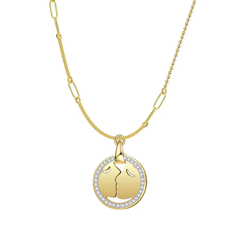 Creative Kissing Necklace, Small Steel Collarbone Pendant