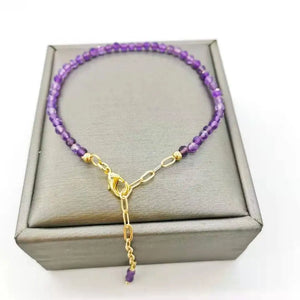 Faceted Amethyst Bracelet Dainty Adjustable 14K Chains Natural Stones