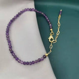 Faceted Amethyst Bracelet Dainty Adjustable 14K Chains Natural Stones