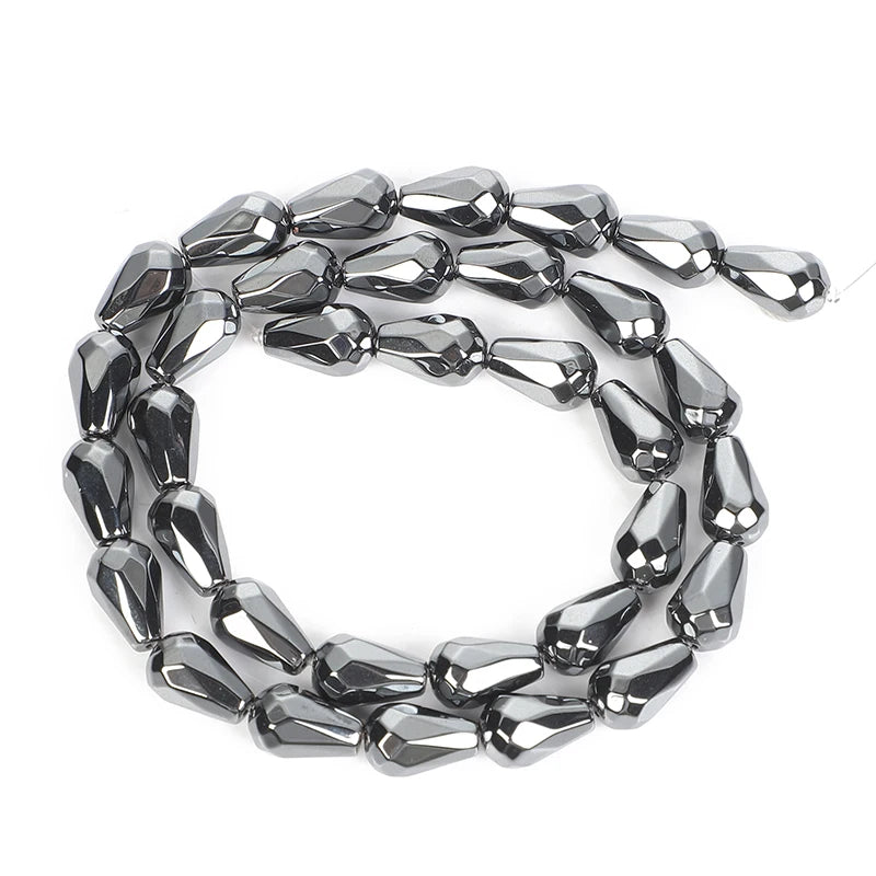 Faceted Hematite Natural Stone Water Drop Spacer Bead 3-10MM