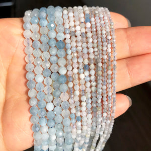 Faceted Aquamarines Stone Beads for Jewelry Making DIY 15''