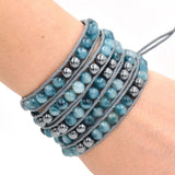 Faceted Hematite Leather Wrap Bracelet for Women