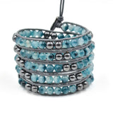 Faceted Hematite Leather Wrap Bracelet for Women