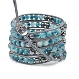 Faceted Hematite Leather Wrap Bracelet for Women
