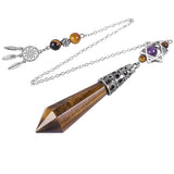 Faceted Crystal Point Pendant Pendulum with Merkaba Star & Dream Catcher