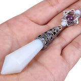 Faceted Crystal Point Pendant Pendulum with Merkaba Star & Dream Catcher