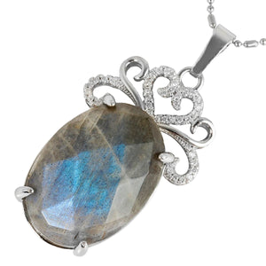 Crystal Stone Pendant With Heart Rhinestone Charms