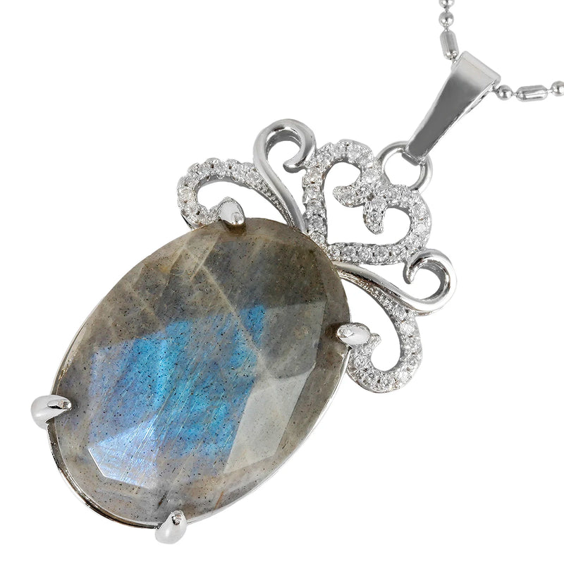 Crystal Stone Pendant With Heart Rhinestone Charms
