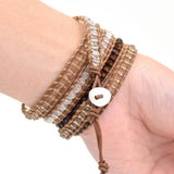 Crystal Wrap Bracelet for Women Claret Red Champagne 5 Strand Leather Boho