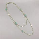 Faceted Aqua Quartz Long Necklace With Pearls and Crystals