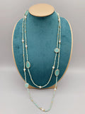 Faceted Aqua Quartz Long Necklace With Pearls and Crystals