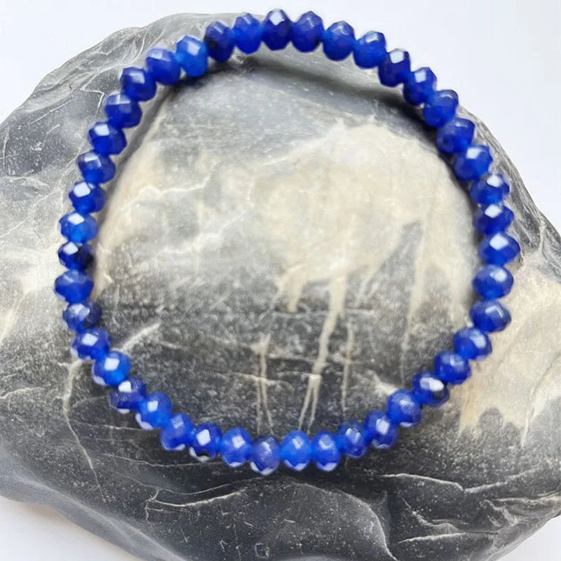 Faceted Deep Gemstone Sapphire Jade Bracelet Natural Stone Bead Student Jewelry