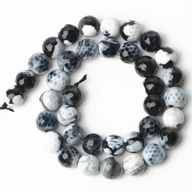 Faceted Dragon Veins Agate Stone Beads 6-10mm