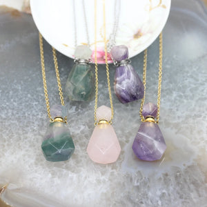 Faceted Fluorite Amethysts Perfume Bottle Pendants Necklace