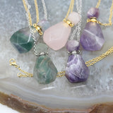 Faceted Fluorite Amethysts Perfume Bottle Pendants Necklace