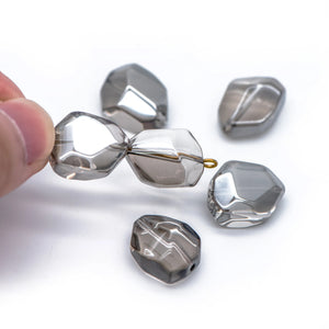 Faceted Glass Unique Beads 16mm Sparkly Grey (GM005-13) 38 beads