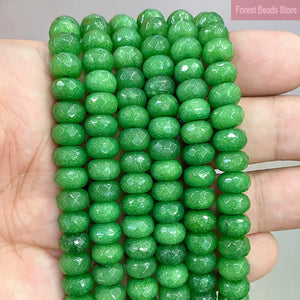 Faceted Green Rondelle Spacer Beads 15'' Strand