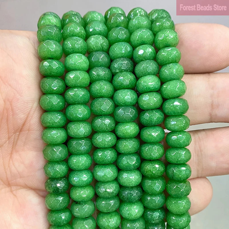 Faceted Green Rondelle Spacer Beads 15'' Strand