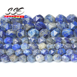Faceted Lapis Lazuli Stone Beads Natural Gemstone Round Loose Space Beads