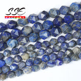 Faceted Lapis Lazuli Stone Beads Natural Gemstone Round Loose Space Beads