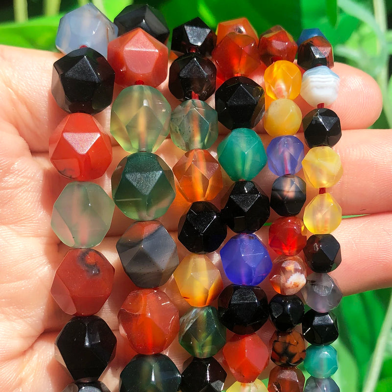 Faceted Multicolor Agates Stone Beads Natural Loose Spacer Beads
