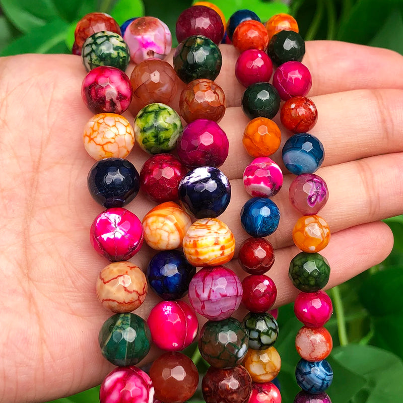 Faceted Multicolor Fire Agates Stone Beads Loose Spacer Round Beads 8/10/12mm