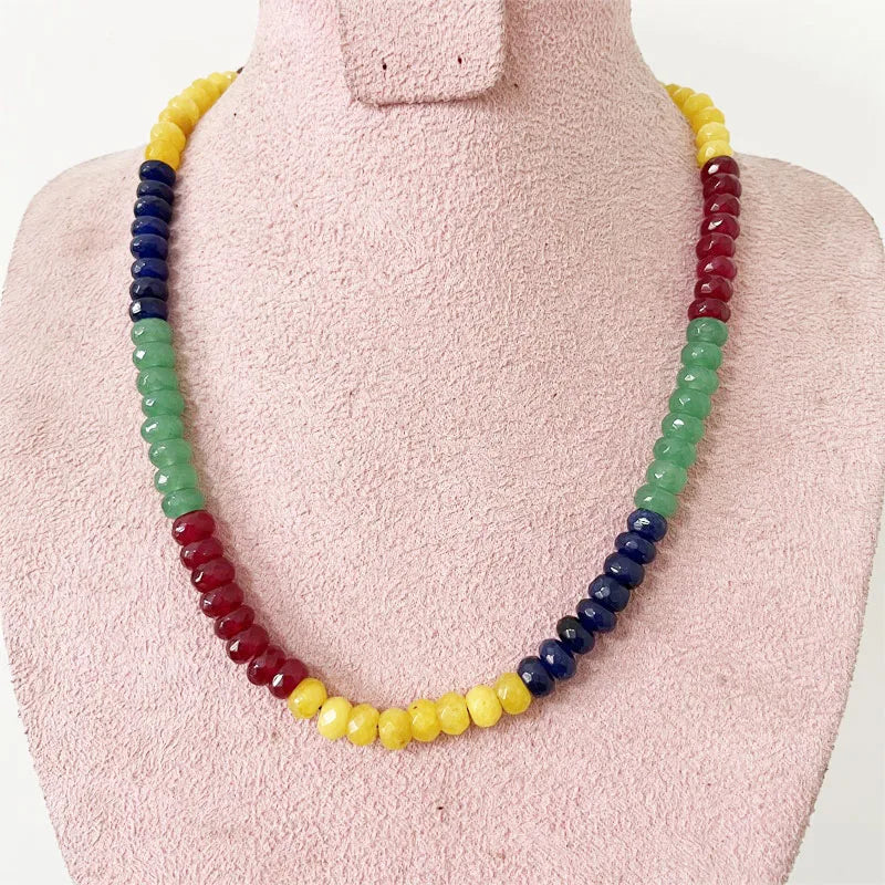 Faceted Emerald Ruby Sapphire 5*8mm Bead Women Necklace Gemstone Varnish