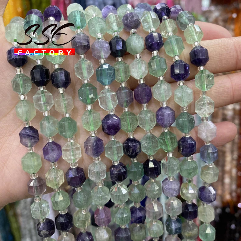 Green Purple Fluorite Stone Beads 8mm 15 Inches