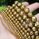 Faceted Golden Hematite Round Loose Beads 2-12mm