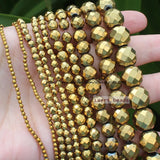 Faceted Golden Hematite Round Loose Beads 2-12mm
