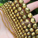 Faceted Golden Hematite Round Loose Beads 2-12mm