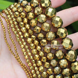 Faceted Golden Hematite Round Loose Beads 2-12mm