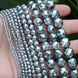 Faceted Natural Hematite Silver Round Loose Beads 2-12mm