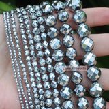 Faceted Natural Hematite Silver Round Loose Beads 2-12mm