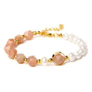 Faceted Stone Beads Bracelet Freshwater Pearls Wristband