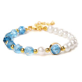 Faceted Stone Beads Bracelet Freshwater Pearls Wristband