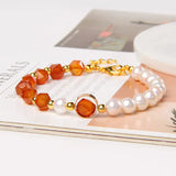 Faceted Stone Beads Bracelet Freshwater Pearls Wristband
