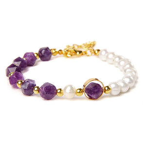 Faceted Stone Beads Bracelet Freshwater Pearls Wristband
