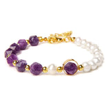 Faceted Stone Beads Bracelet Freshwater Pearls Wristband