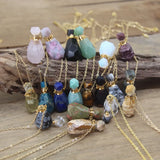 Natural Stone Crystal Oil Vial Pendant Necklace Healing Perfume Bottle